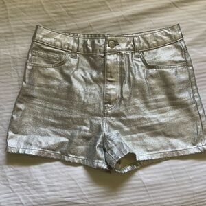 Metallic look high waisted shorts